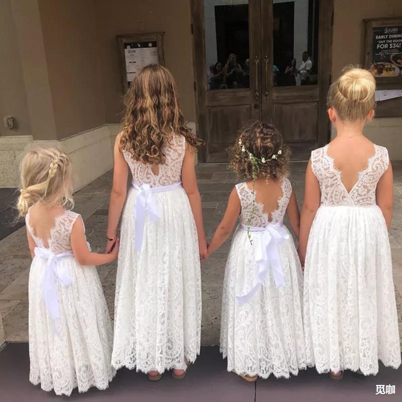 Chic White Ball Gown Flower Girl Dresses Sheer Neck Lace kid Lace Long Sleeve Toddler girls