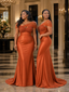 ChicSew Unique Asymmetric Beading Mermaid Soft Satin Floor-Length Bridesmaid Dresses