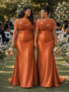 ChicSew Unique Asymmetric Beading Mermaid Soft Satin Floor-Length Bridesmaid Dresses