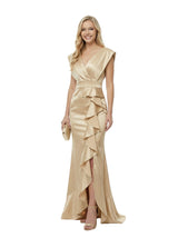 Elegant Mermaid V-neck Floor Length Ruffle Skirt Satin Long Party Prom Dresses Side Slit