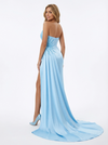 Elegant Mermaid One Shoulder Floor Length Side Slit Satin Long Party Prom Dresses