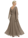 Modern V-Neck Mother of the Bride Dresses A-Line Chiffon Pleated Floor Length Formal