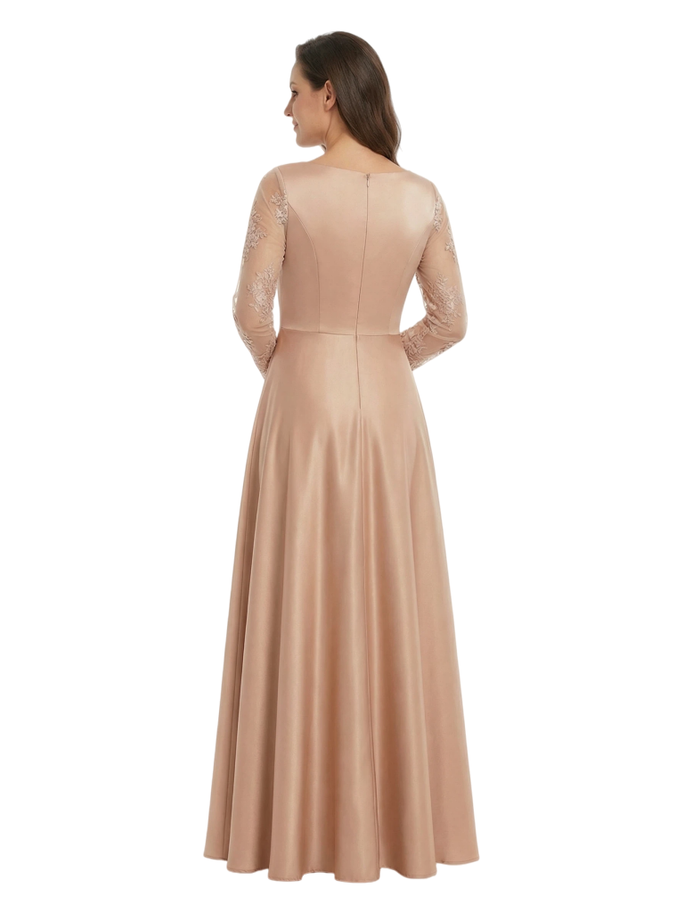 Elegant Lace Appliques Long Sleeves V-Neck A-Line Mother of the Groom Dresses