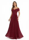 Elegant Off Shoulder A-line Chiffon Floor Length Long Party Prom Dresses