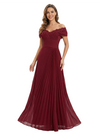Elegant Off Shoulder A-line Pleated Chiffon Floor Length Long Party Prom Dresses