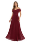 Elegant Off Shoulder A-line Pleated Chiffon Floor Length Long Party Prom Dresses