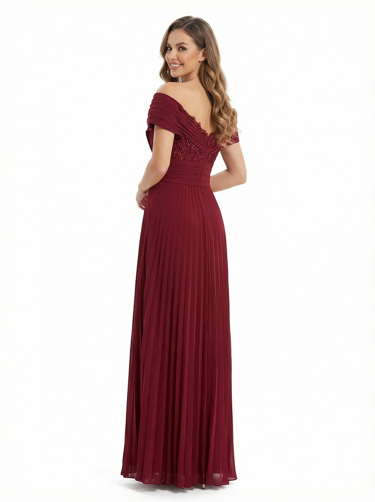 Elegant Off Shoulder A-line Chiffon Floor Length Long Party Prom Dresses