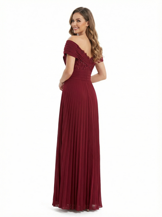 Elegant Off Shoulder A-line Chiffon Floor Length Long Party Prom Dresses