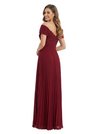 Elegant Off Shoulder A-line Pleated Chiffon Floor Length Long Party Prom Dresses