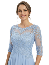 Unique Half Sleeves Lace Chiffon Overlay Floor-Length Simple Mother of the Bride Dresses