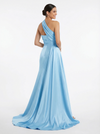 Elegant One Shoulder A-line Satin Floor Length Long Party Prom Dresses