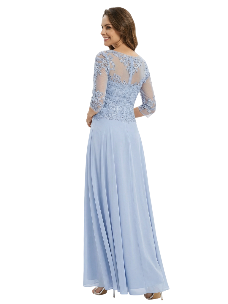 Unique Half Sleeves Lace Chiffon Overlay Floor-Length Simple Mother of the Bride Dresses