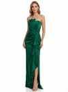 Elegant Strapless Mermaid Satin Side Slit Long Party Prom Dresses