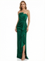 Elegant Strapless Mermaid Satin Side Slit Long Party Prom Dresses