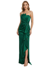 Elegant Strapless Mermaid Satin Side Slit Ruffle Skirt Long Party Prom Dresses