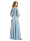 Beautiful Illusion Lace Applique Mother Of The Bride Gown A-Line Long Sleeves Chiffon Maxi Dress