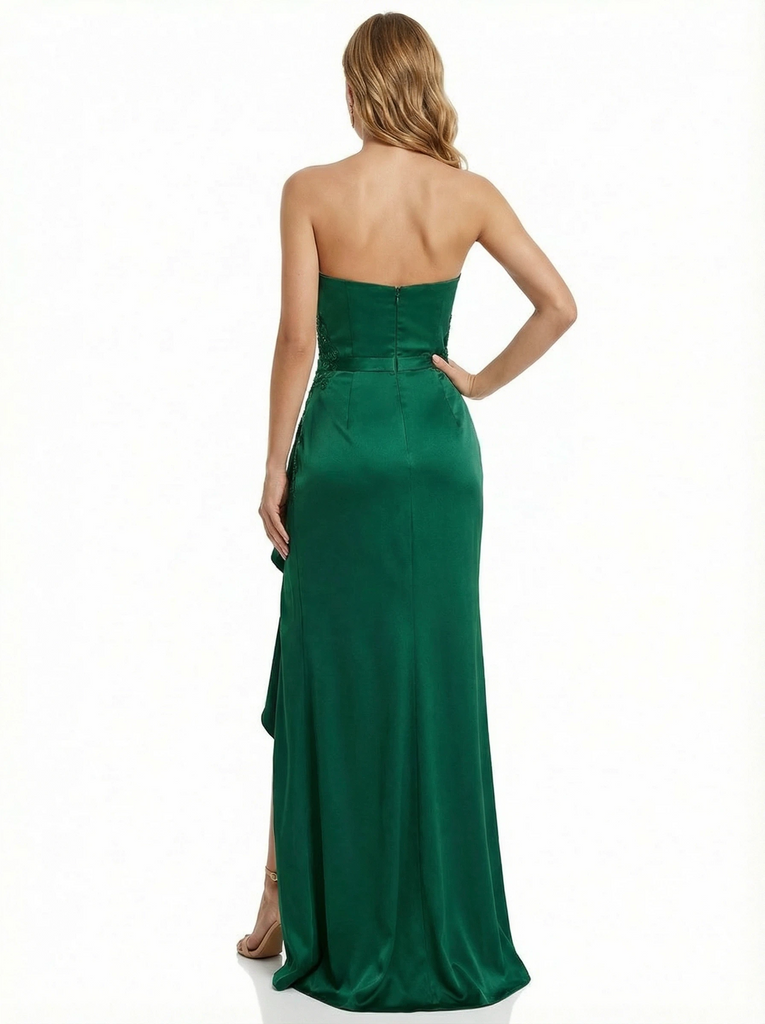 Elegant Strapless Mermaid Satin Side Slit Long Party Prom Dresses
