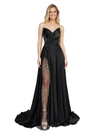 ChicSew Sexy V-neck A-line Sequined Tulle Satin Side Slit Long Party Prom Dresses