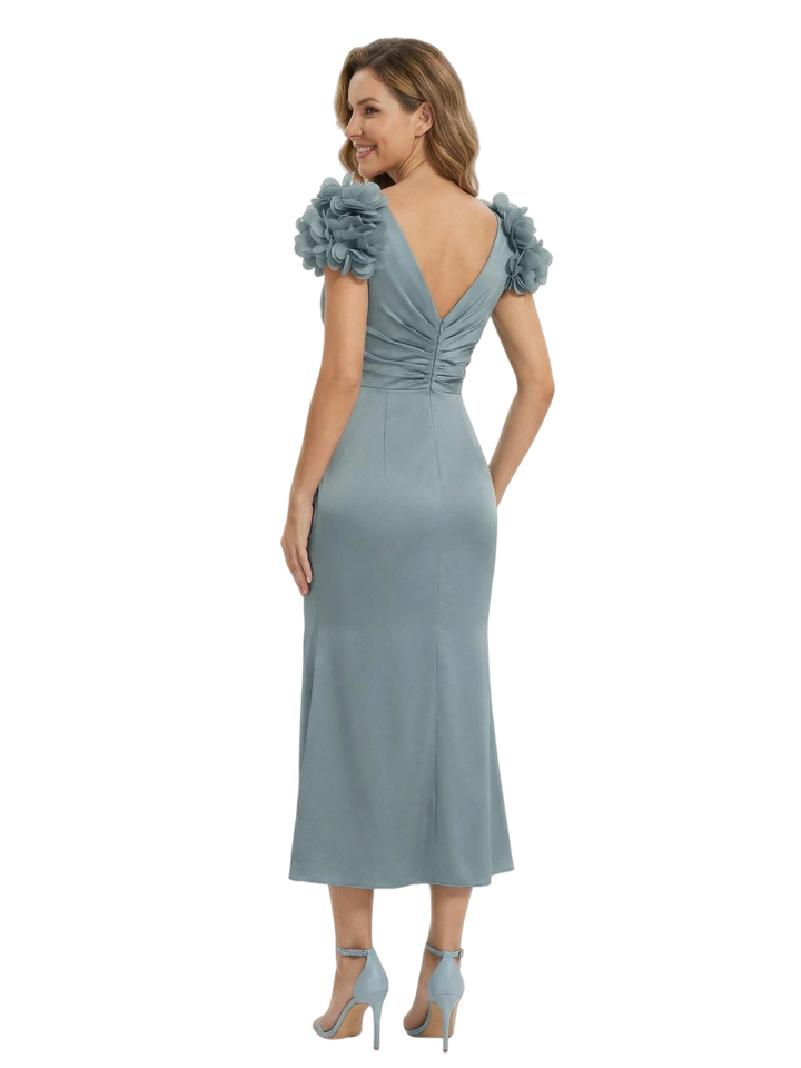 Classy Tea Length Satin Short Mermaid Mother of the Bride Dresses