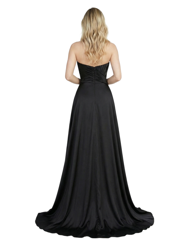 ChicSew Sexy V-neck A-line Sequined Tulle Satin Side Slit Long Party Prom Dresses