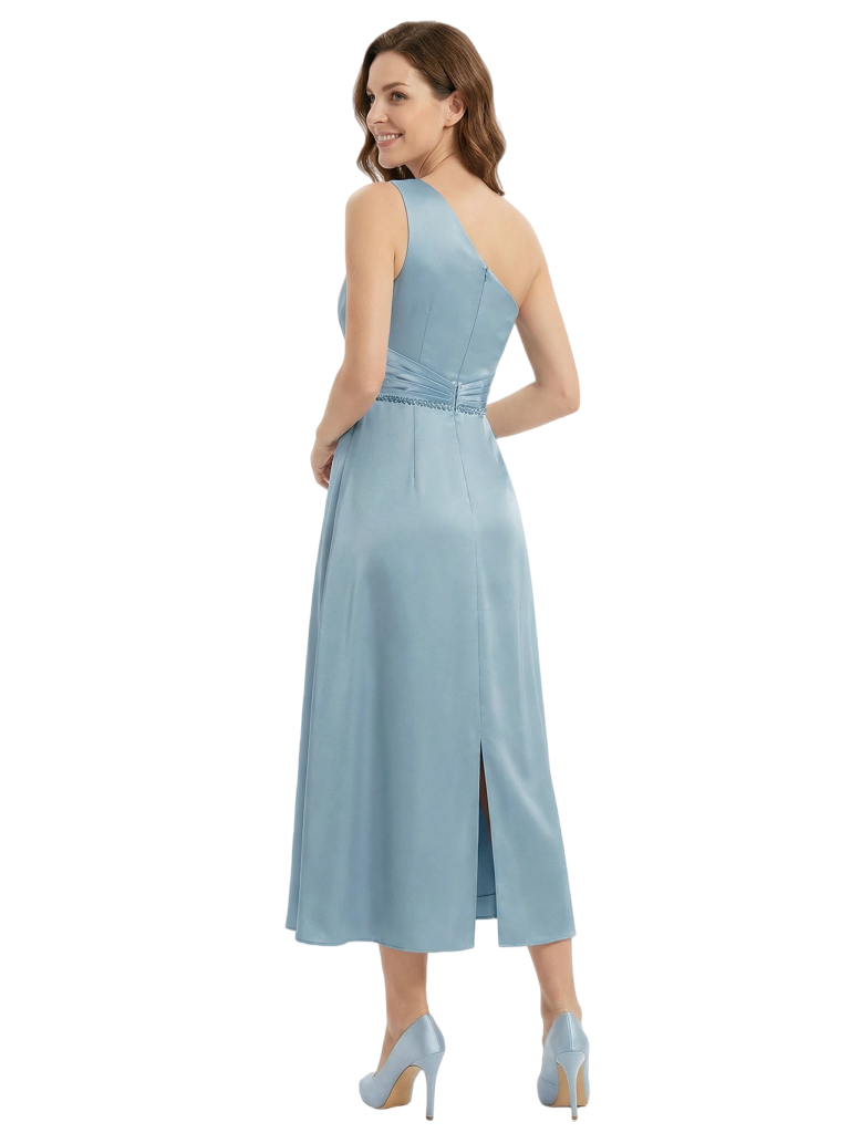 Simple Satin Tea Length Mother of the Bride Dresses A-Line Modern Wedding Party