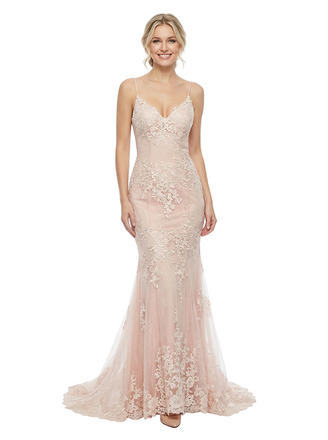 Sexy Spaghetti Sraps V-neck Lace Mermaid Long Party Prom Dresses