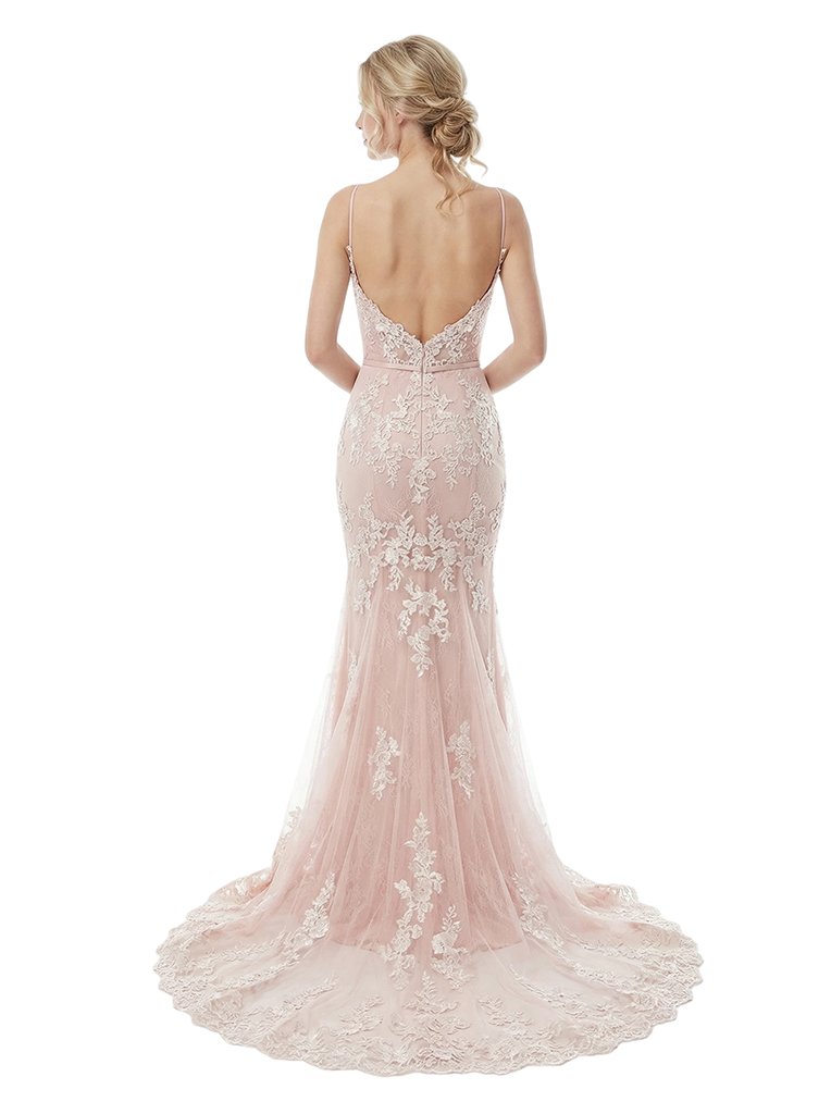 Sexy Spaghetti Sraps V-neck Lace Mermaid Long Party Prom Dresses