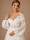 ChicSew Unique Beautiful Off The Shoulder Long Sleeves A-Line Boning Lace Tulle Maxi Wedding Dresses