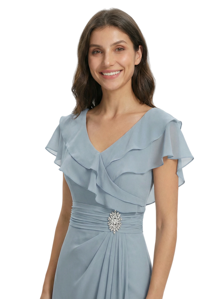 Fancy Cap Sleeves Chiffon Mother of the Groom Dresses Formal Wedding