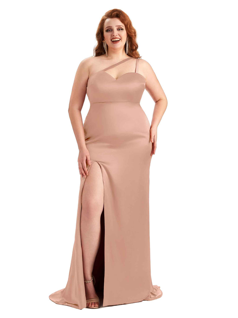 Long Rose Gold Satin Bridesmaid Dress