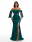 Sexy Off The Shoulder Beaded Lace Mermaid Side Slit Soft Satin Unique Long Bridesmaid Dresses Online