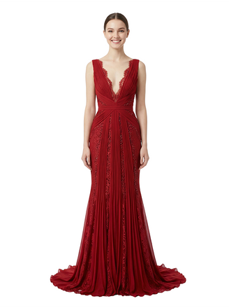 ChicSew Classy Lace Spaghetti Straps Ruffle Chiffon Mermaid Elegant Formal Prom Dress