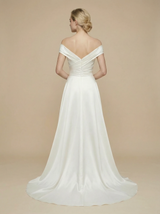 Mermaid Off Shoulder Side Slit Maxi Long Satin Wedding Dresses With Detachable Skirt