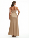 Elegant Mermaid Ruched Satin Long Formal Evening Dresses Spaghetti Straps Side Slit