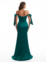 Sexy Off The Shoulder Beaded Lace Mermaid Side Slit Soft Satin Unique Long Bridesmaid Dresses Online