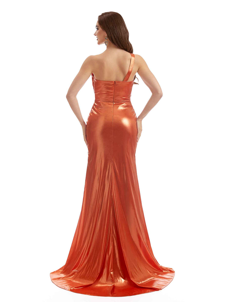 Elegant Mermaid One Shoulder Sparkly Women Metallic Stretch Long Dresses Online