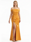 Sexy Off The Shoulder Side Slit Mermaid Ruffle Satin Long Formal Evening Dresses