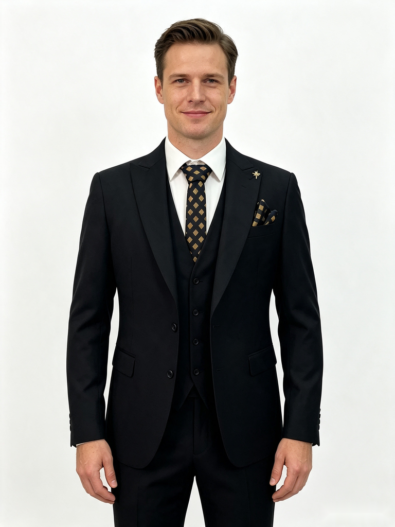 Classic 1 Piece Black Men's Suit with Regular Fit and Sophisticated Peak Lapel