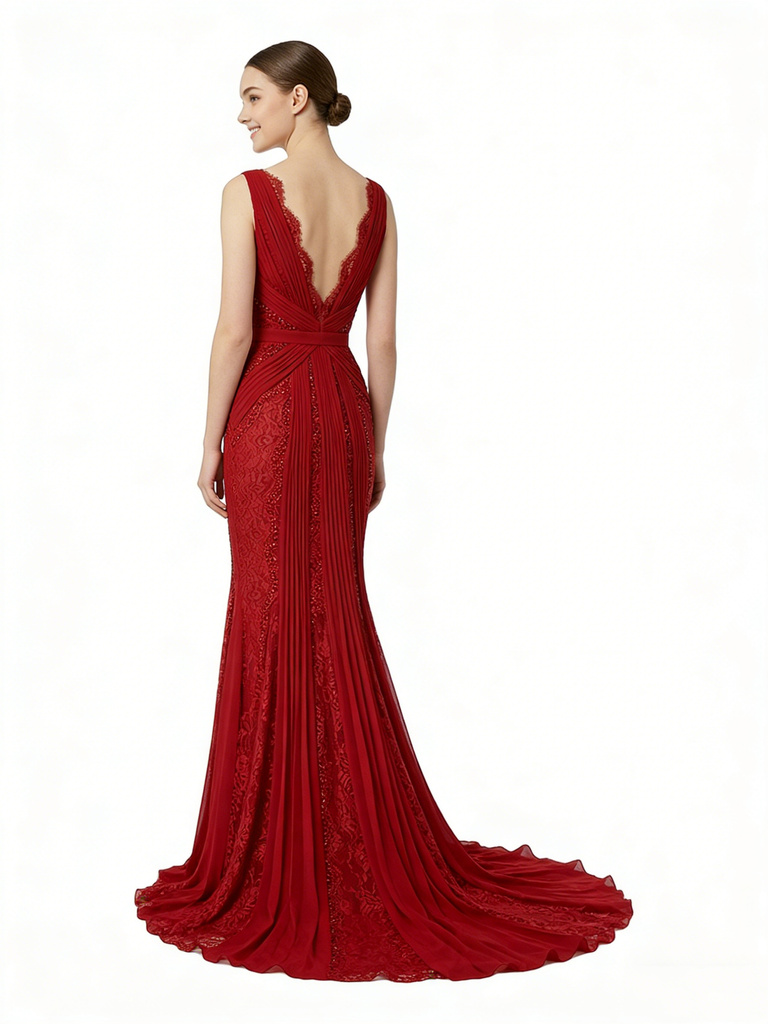 ChicSew Classy Lace Spaghetti Straps Ruffle Chiffon Mermaid Elegant Formal Prom Dress