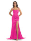 Mermaid Soft Satin Spaghetti Straps Side Slit Bridesmaid Dresses Online In Stock