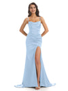 Mermaid Soft Satin Spaghetti Straps Side Slit Bridesmaid Dresses Online In Stock