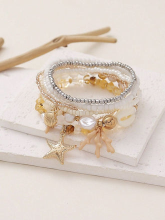 New Beach Shell & Starfish Bracelet – Bohemian Ocean Wave Style with Pearls