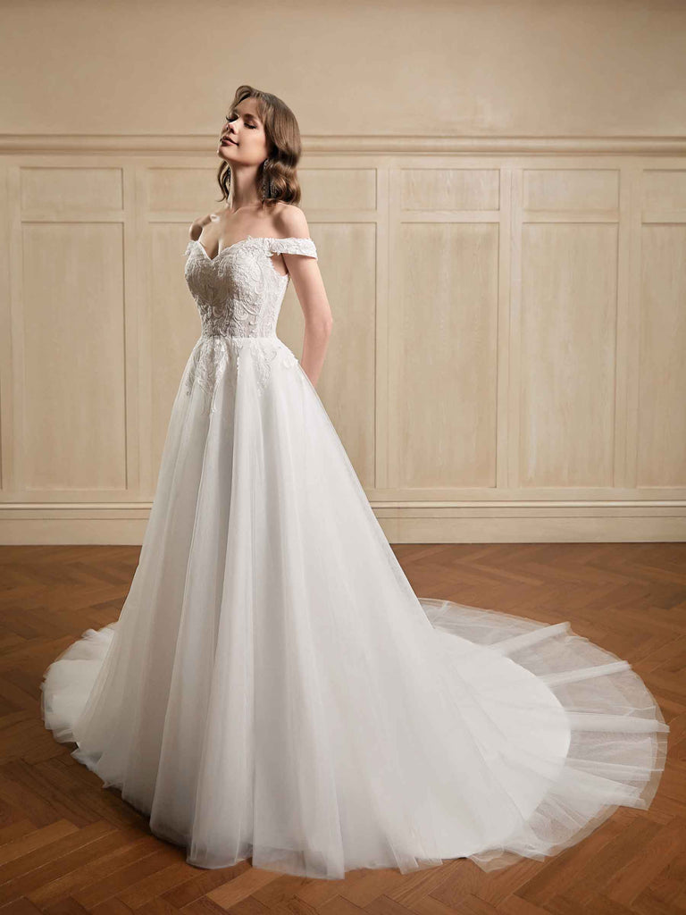 Sexy A-line Off Shoulder V-neck Maxi Long Lace Wedding Dresses Online - ChicSew Sexy A-line Off Shoulder V-neck Maxi Long Lace Wedding Dresses Online - ChicSew