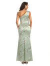 Elegant One Shoulder Mermaid Side Slit Floral Satin Maxi Floral Formal Dresses For Women