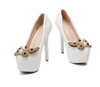 Women's Wedding Shoes Thin High Heels Pearls Bow Bridal Shoes,H25