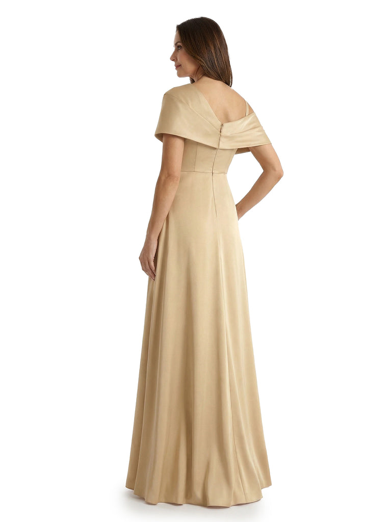 ChicSew Shimmering Silky Satin Off Shoulder A-Line Floor Length Mother Of The Bride Gown With Side Slit