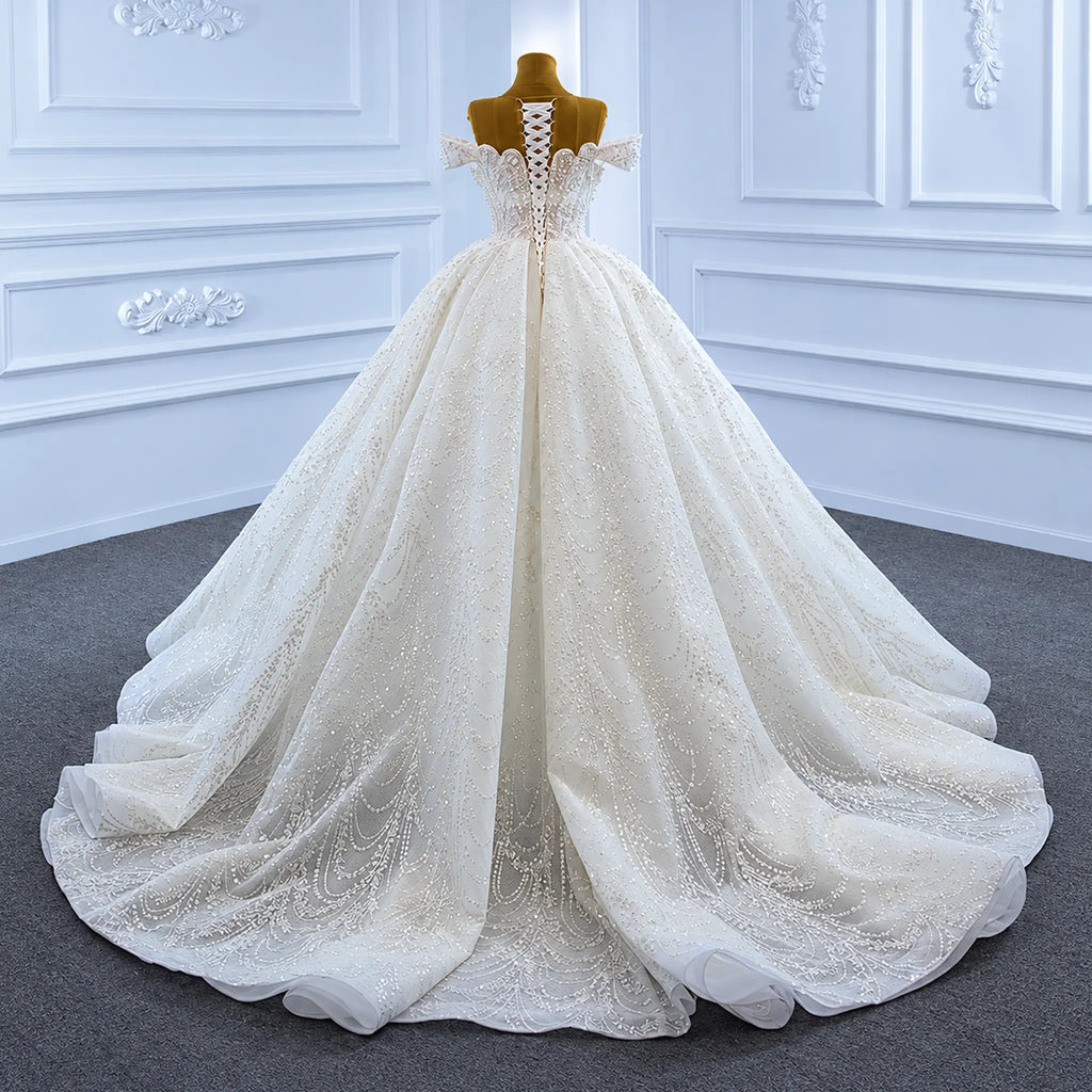 ChicSew Luxurious A-Line Off Shoulder Beaded Ball Gown Wedding Dress