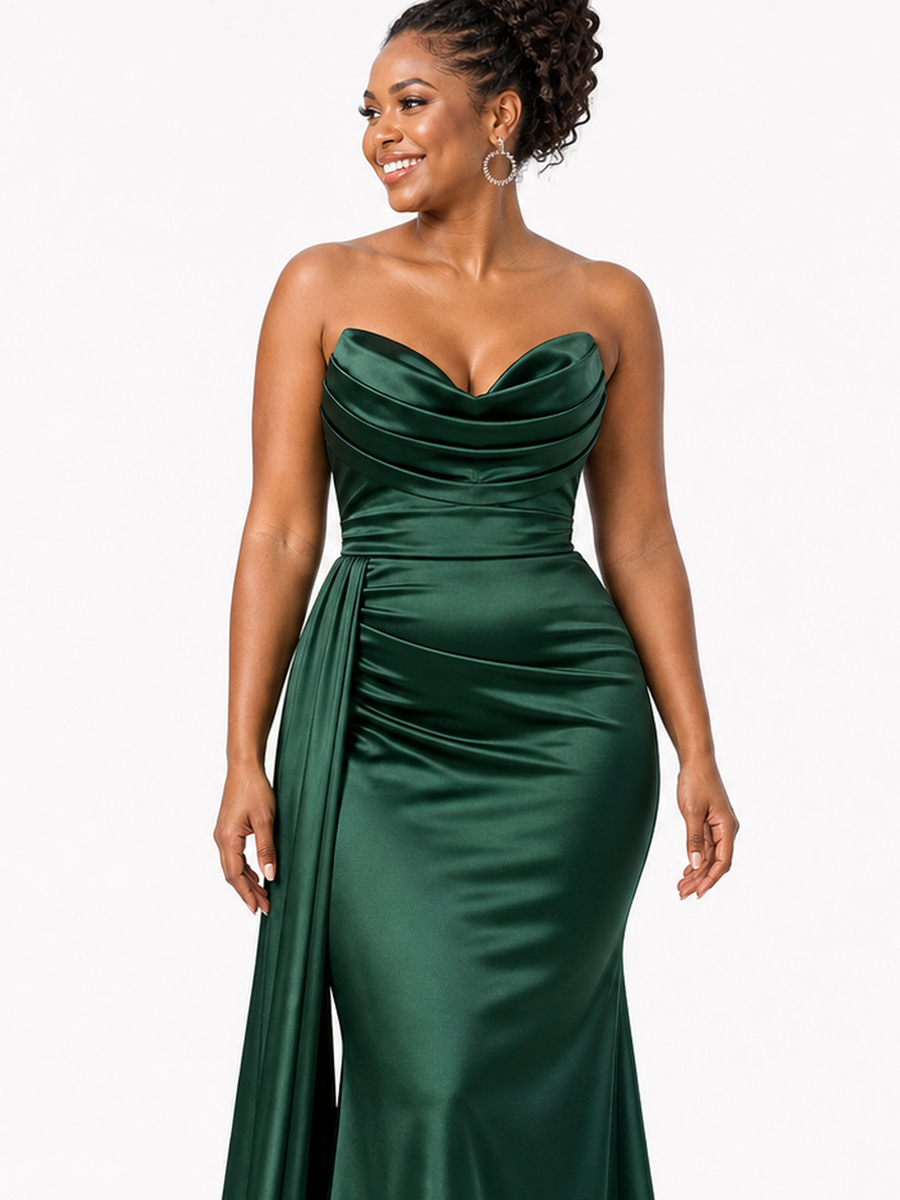 ChicSew Sexy Sweetheart Ruching Mermaid Soft Satin Floor-Length Bridesmaid Dresses