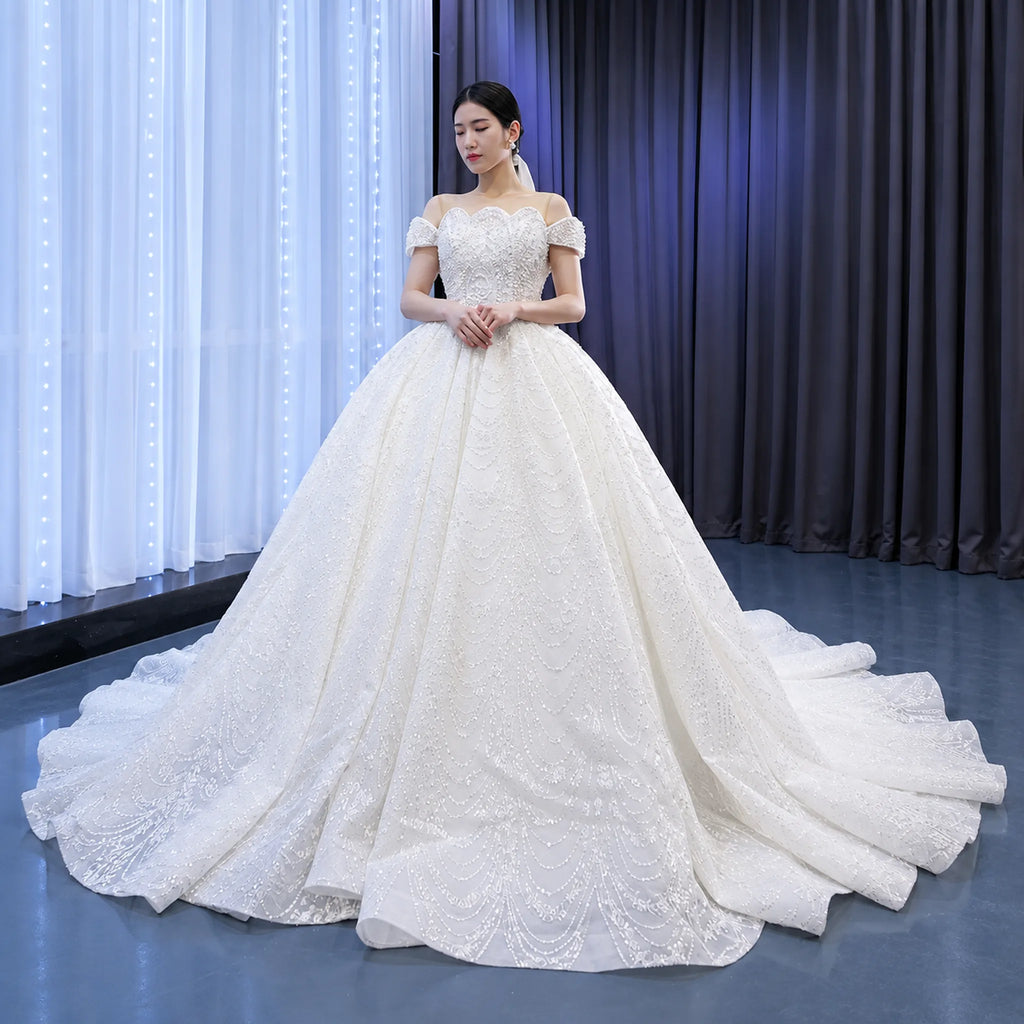 ChicSew Luxurious A-Line Off Shoulder Beaded Ball Gown Wedding Dress