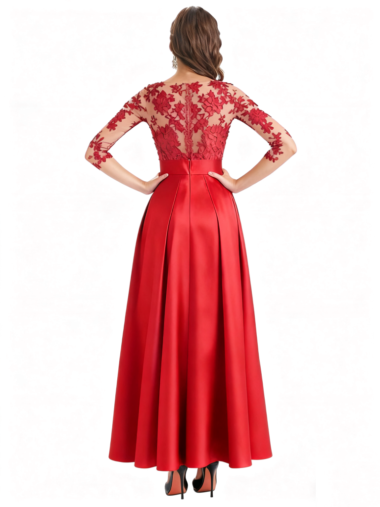 Elegant Long Sleeves Satin V-Neck A-Line Lace Long Mother Of The Bride Dresses Online